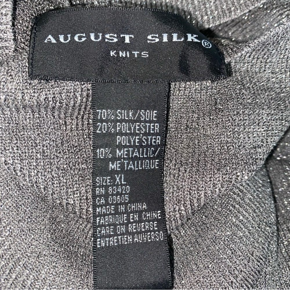 August Silk shimmer silver gray turtleneck sleeveless silk sweater size Large/XL - Picture 5 of 7